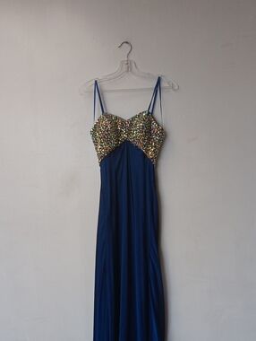 Faviana Royal Blue Maxi with Multicolor Sequin Bodice